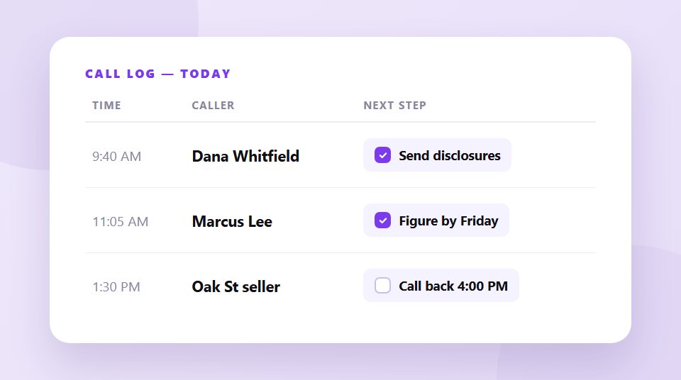 Free call log template: one row per call with time, caller, outcome and next-step columns.