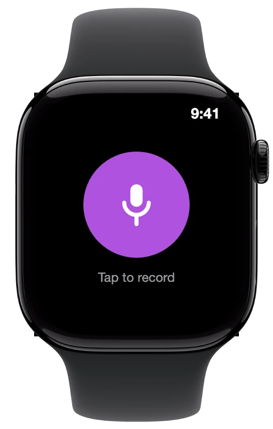 Epocra on Apple Watch, showing the record button and "Tap to record".